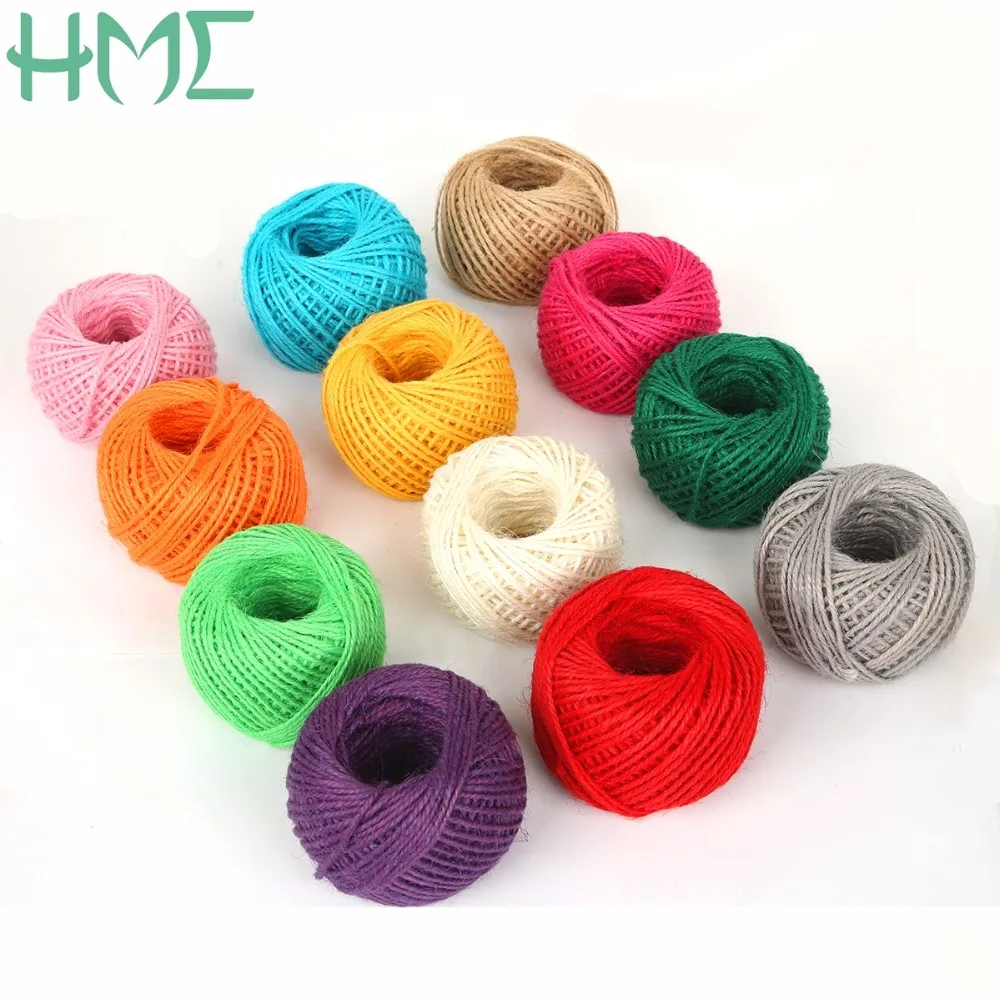Разноцветные 1 рулон 50 м натуральный джутовый шпагат из мешковины веревка