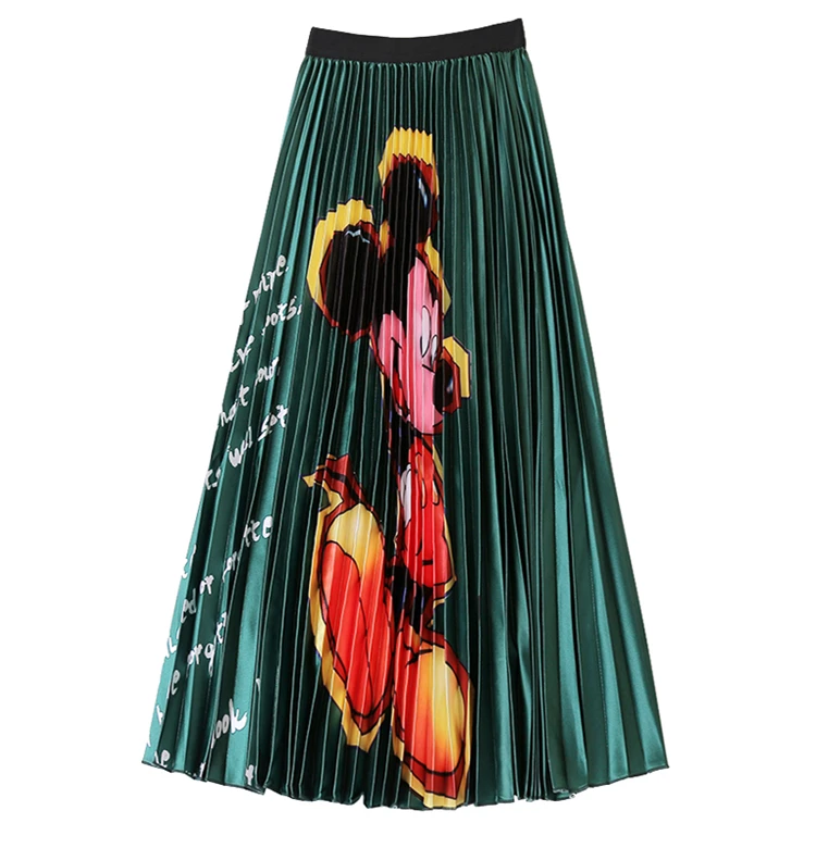 Bgоднотонная длинная юбка средней длины с эластичной талией и принтом Микки из