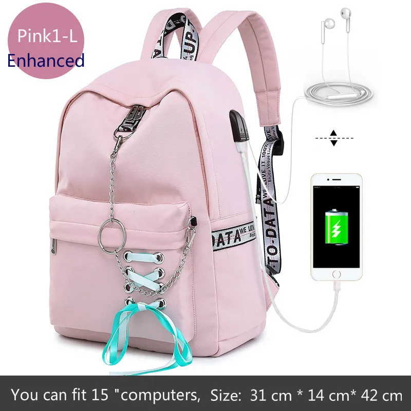 Pink1-L Модная школьная сумка для девочек, Женский школьный рюкзак для ноутбука, детские школьные сумки для девочек-подростков, женские серые рюкзаки, Mochila Escolar - Цвет: Pink1-L
