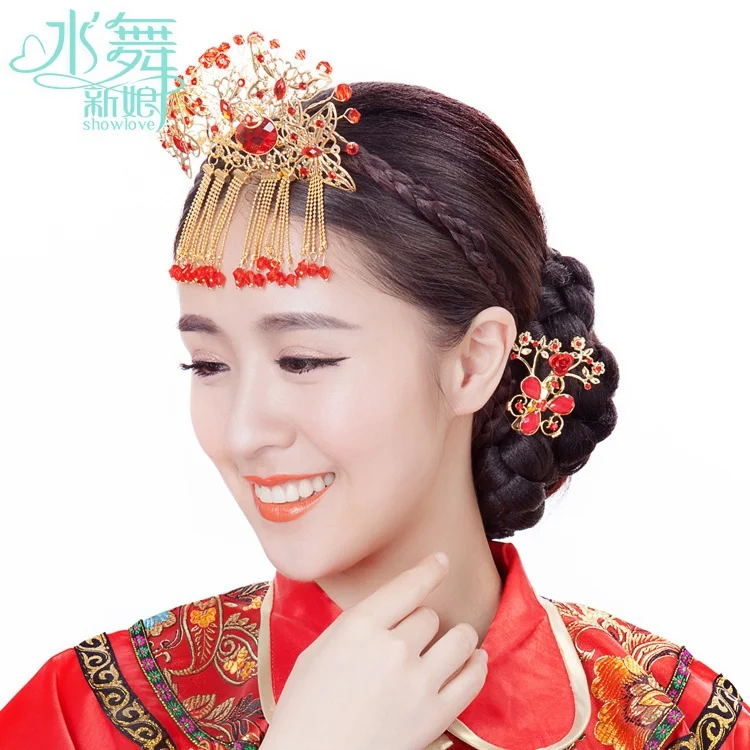 Bridal wedding jewelry classical step shake red fringed hair lighter plug extravagant costume princess jade hairpin accesso | Украшения и
