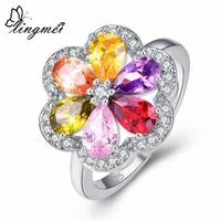lingmei new great nice flower pink purple gold champagne red olive green cz silver color ring size 6 9 women wedding jewelry