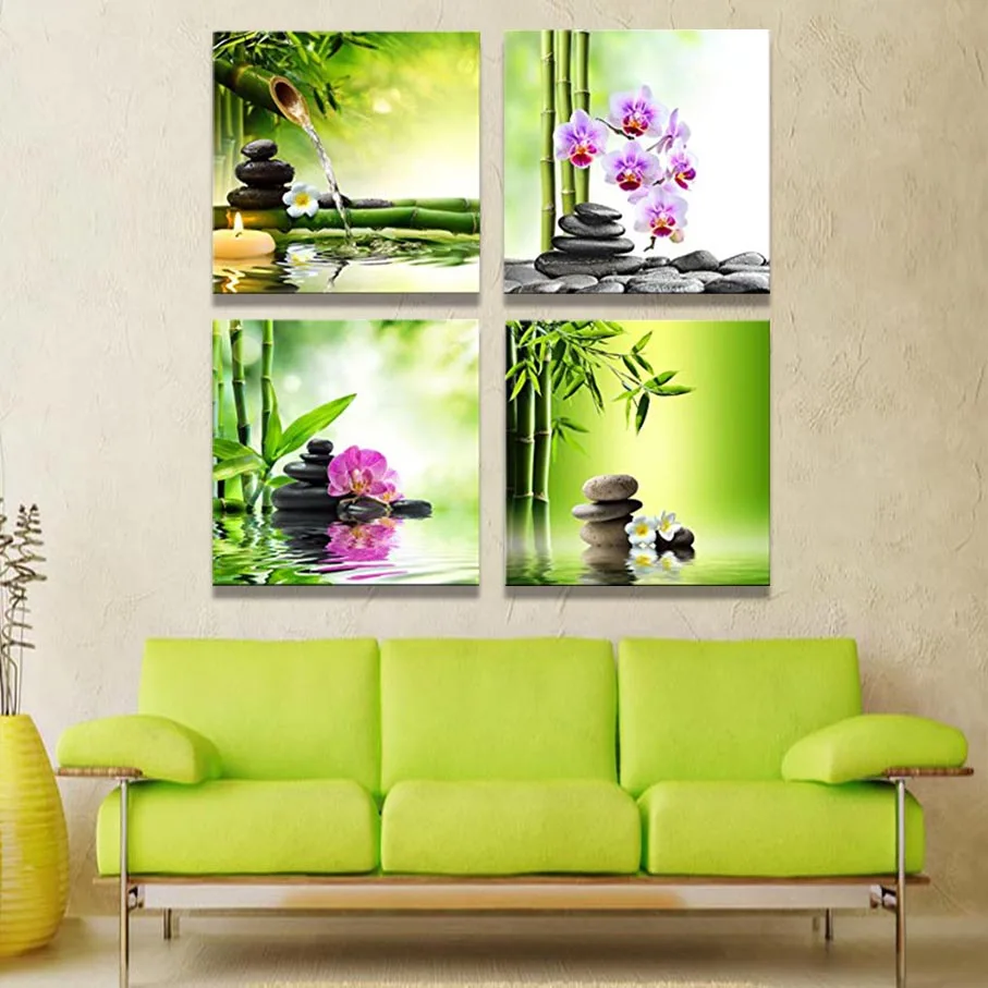 4 шт. художественное оформление на холсте зеленая Орхидея галька модульный