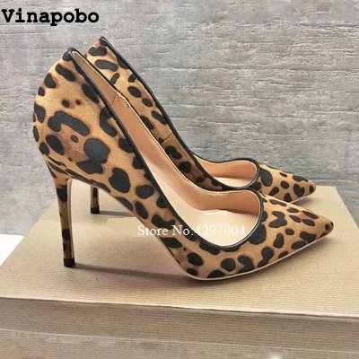Vinapobo/туфли на высоком каблуке с леопардовым принтом; женские туфли-лодочки на шпильках; офисные женские пикантные свадебные туфли из флока с острым носком 12 см; sapato feminino - Цвет: 12cm
