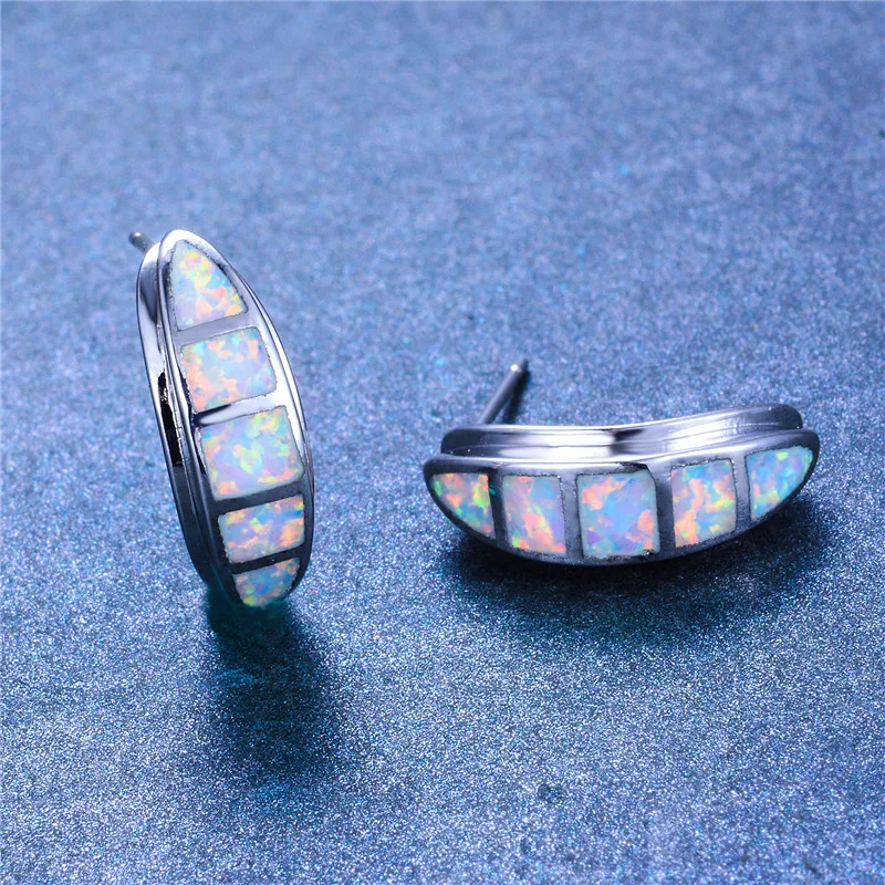 Boho милые женские белые серьги с голубым опалом Модные женские 925 пробы серебряные серьги винтажные Свадебные ювелирные изделия
