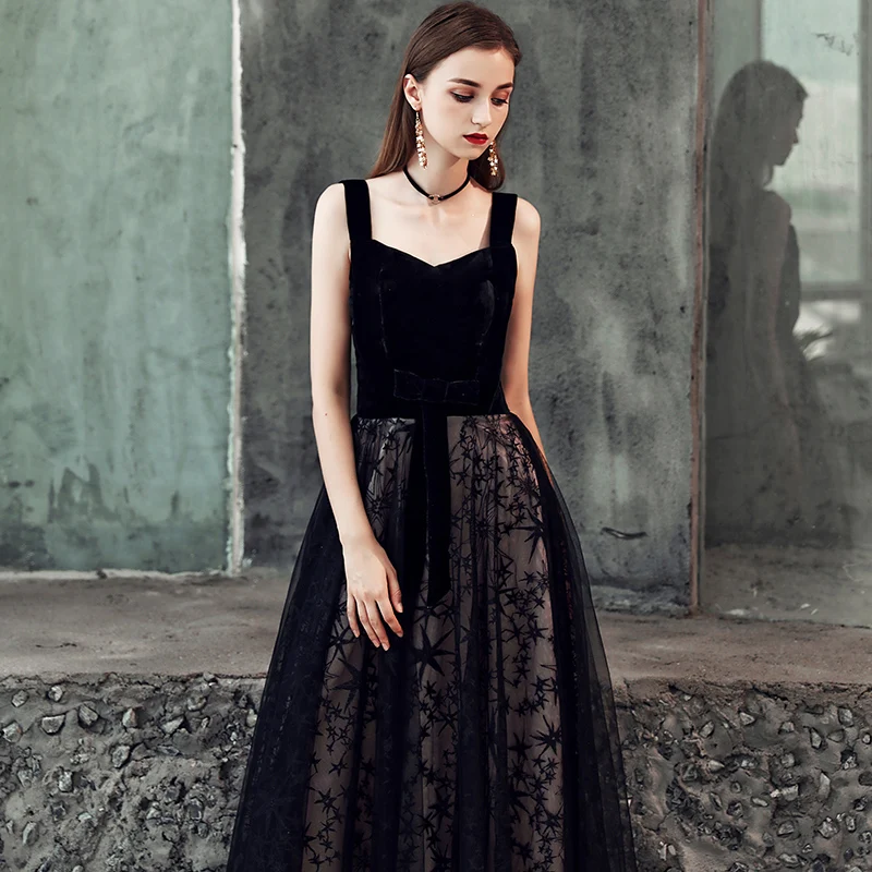 Женское вечернее платье до пола SSYFashion элегантное черное кружевное без рукавов