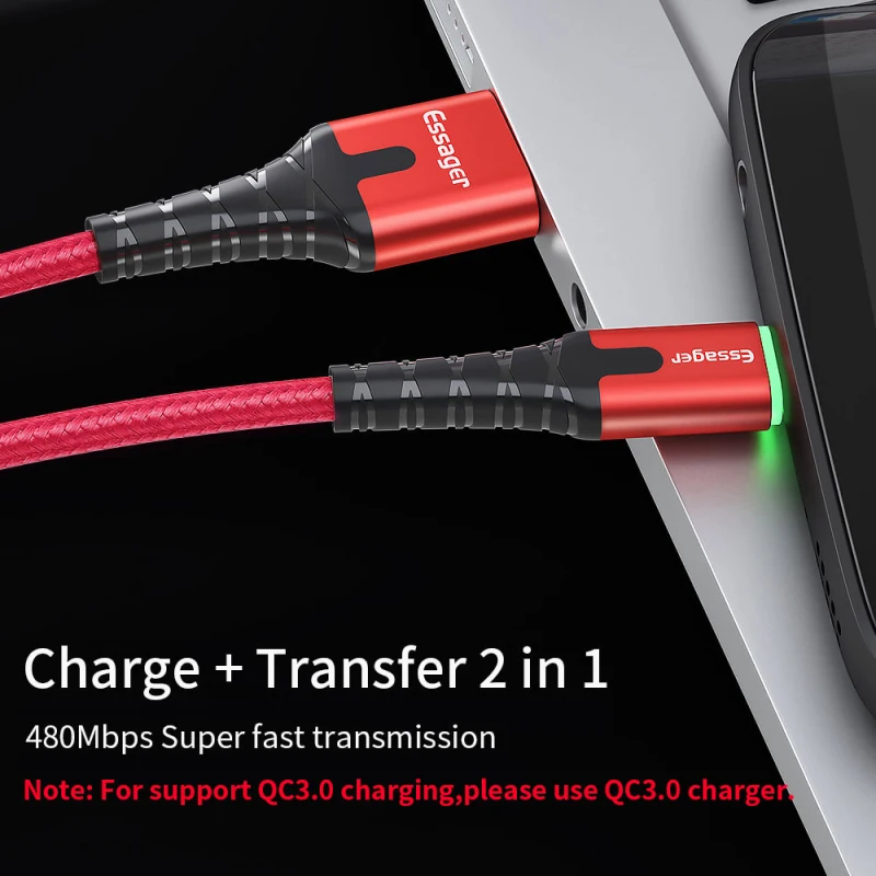 2.4A 2 м Ssager Магнитный Type-c светодиодный кабель USB для быстрой зарядки зарядный
