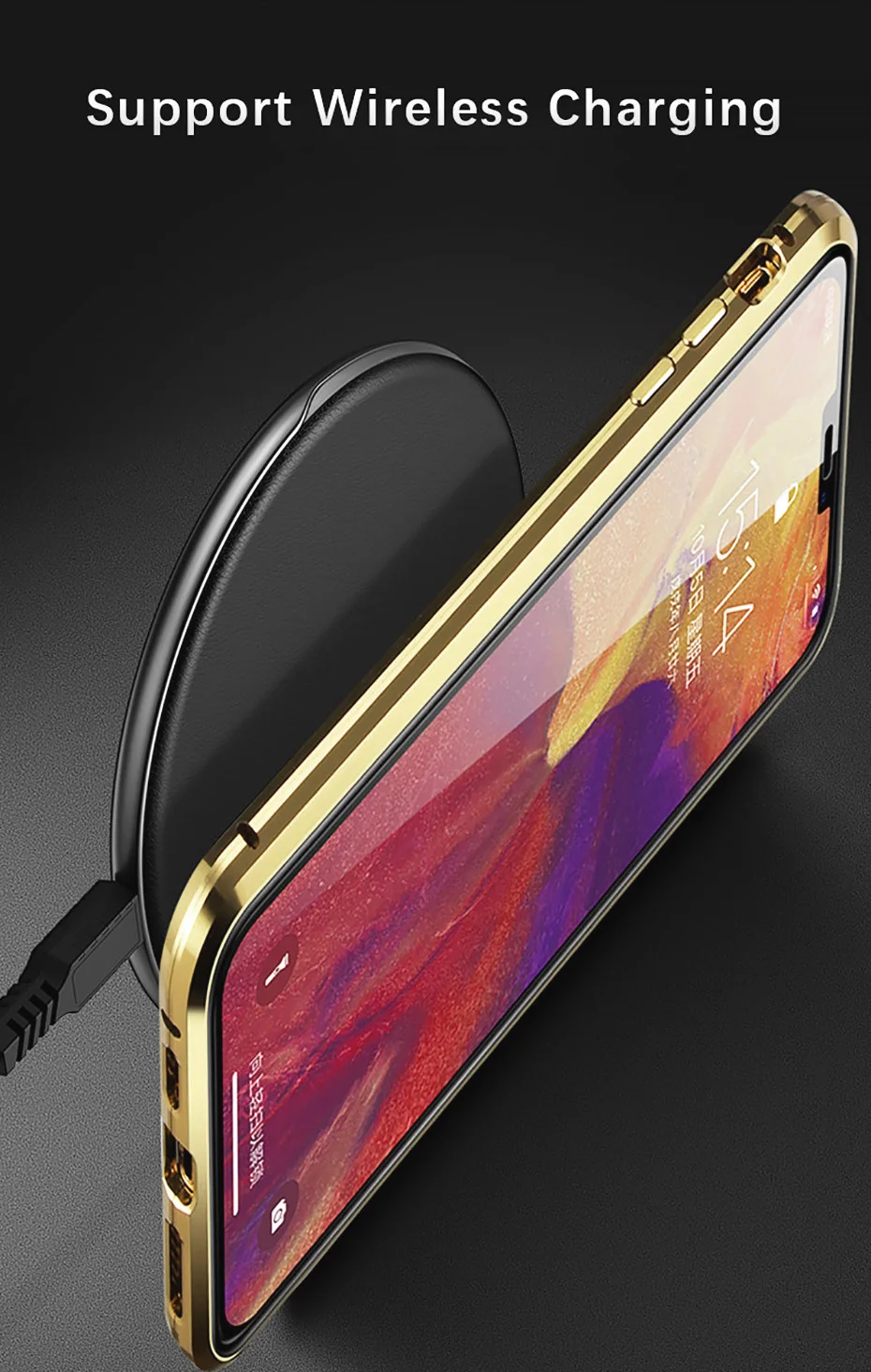 Роскошные двухсторонняя для стекла металлический чехол на магните iPhone XS MAX XR X 7 8