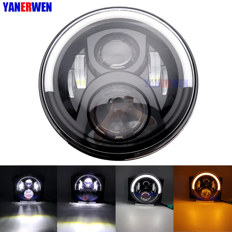 

LED Headlights-7"/7 inch Round 50W Hi/Lo Beam Motorcycle Driving Light with DRL Turn Signal Halo Ring Angle Eyes
