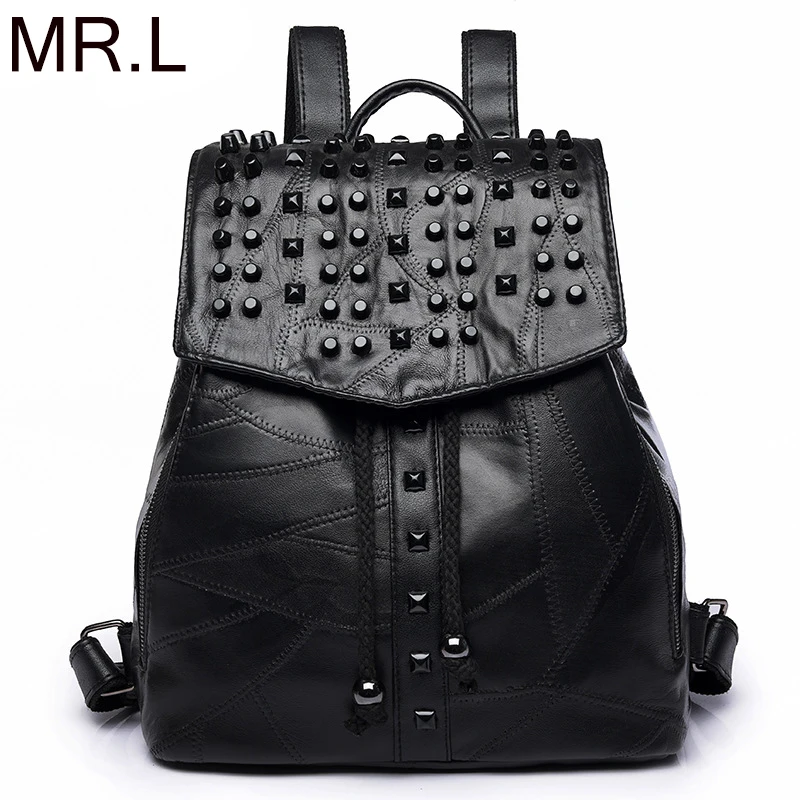 M R.L Новый женский рюкзак из овчины модные женские дорожные сумки с заклепками