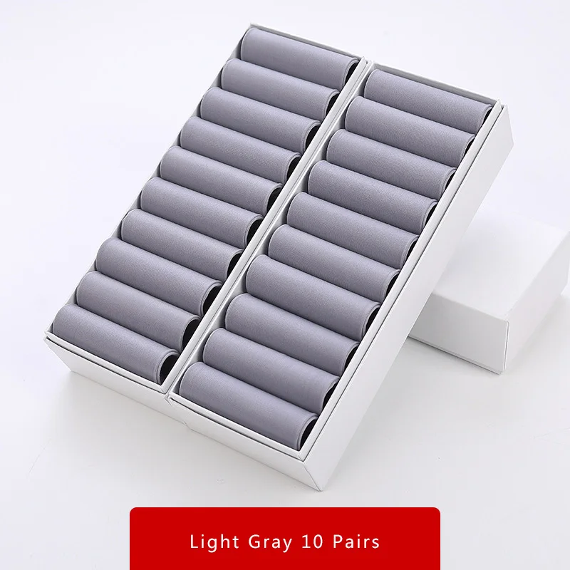 10 pairs L grey Черные и белые мягкие тонкие носки из шелка, летние дышащие носки, мужские рабочие носки, короткие дезодорирующие однотонные прозрачные носки, партия - Цвет: 10 pairs L grey
