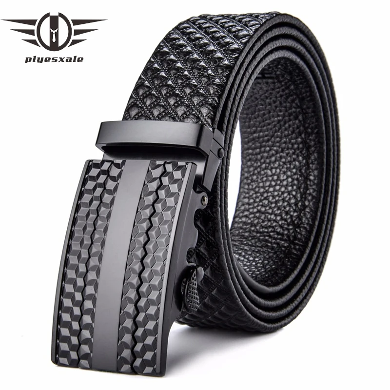Plyesxale Genuine Leather Belt Men Cowskin Designer Belts Men High Quality Alloy Buckle Automatic Belt Brand Plaid Ceinture B57