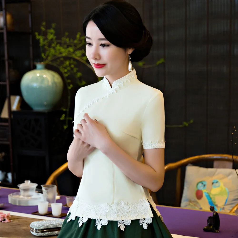 Шанхай история традиционные китайские Топы Ципао с коротким рукавом Топ