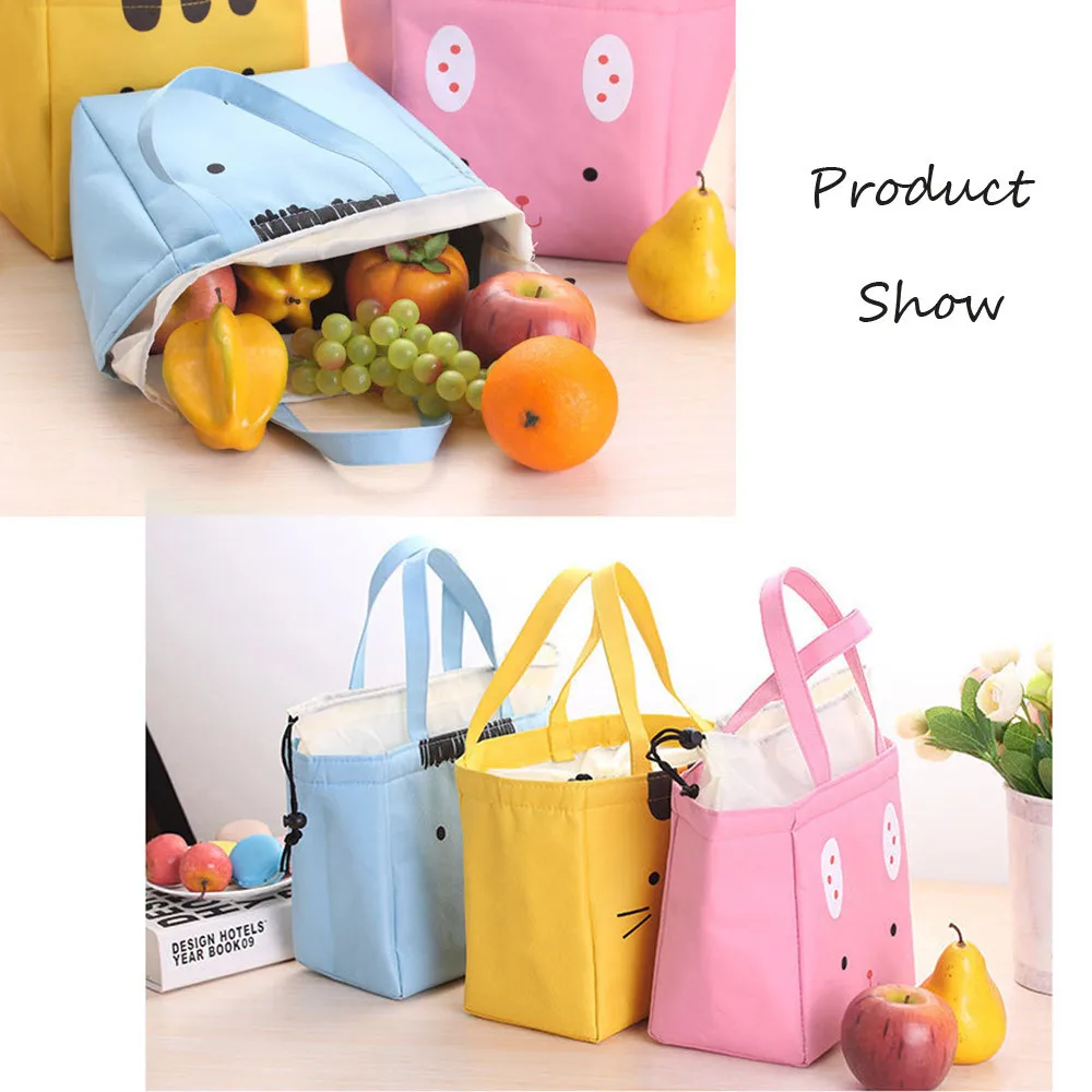 Lunch Bag For Women Portable Thermal Insulated Bento Tote Pouch Storage Cute Cat Print Drawstring Kids Food | Багаж и сумки