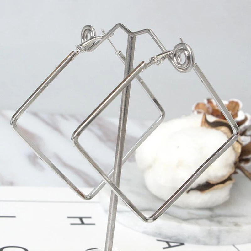 Женские серьги-кольца Hyperbole большие квадратные круглые серьги простые