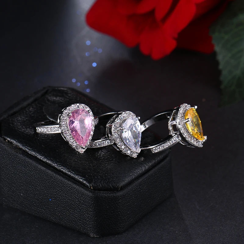 Кольцо EMMAYA JEWELS с фианитом ААА в форме капли воды украшение 3 зубцами и