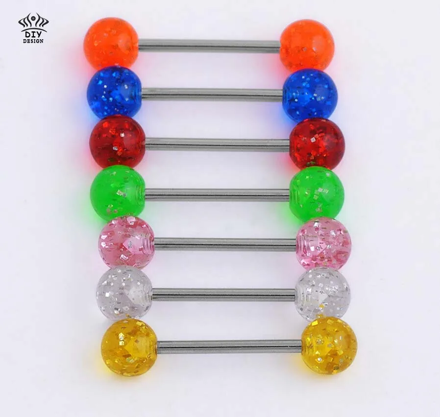 14 шт. Лидер продаж блестящие стержни для сосков с язычком кольцо 316L пирсинг из