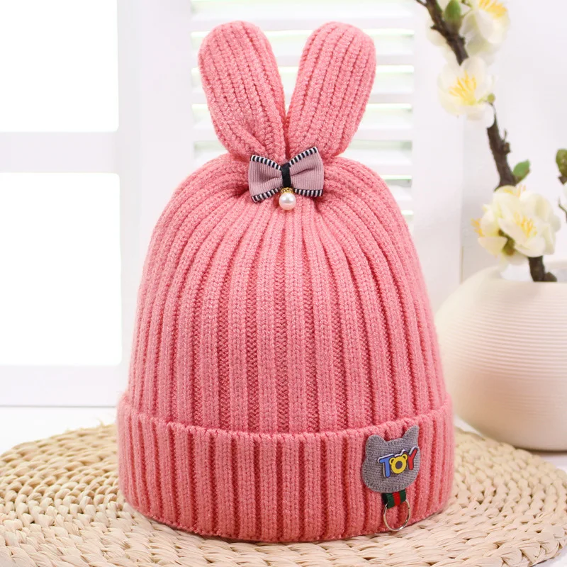 pink colour Детские теплые шапки, зимние детские шапочки, вязаные шапки с ушками, вязаные шапки для мальчиков и девочек, теплые шапки - Цвет: pink colour