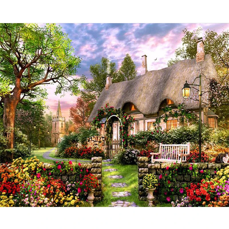 

Small Hospital Hut Scenery DIY Painting By Numbers Picture Colouring Zero Basis HandPainted Oil Painting Unique Gift Home Decor