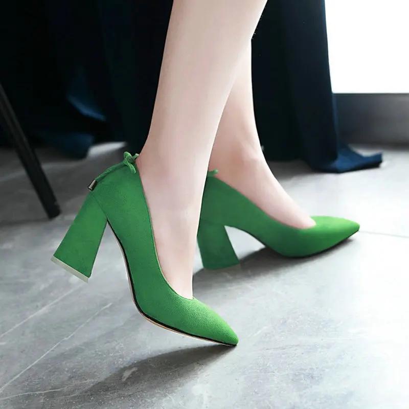 Sianie Tianie/Коллекция года; сезон весна-осень; пикантные женские туфли-лодочки с острым носком; Узкие туфли на высоком квадратном каблуке; Цвет зеленый, серый; женские туфли на шпильке; размер 45