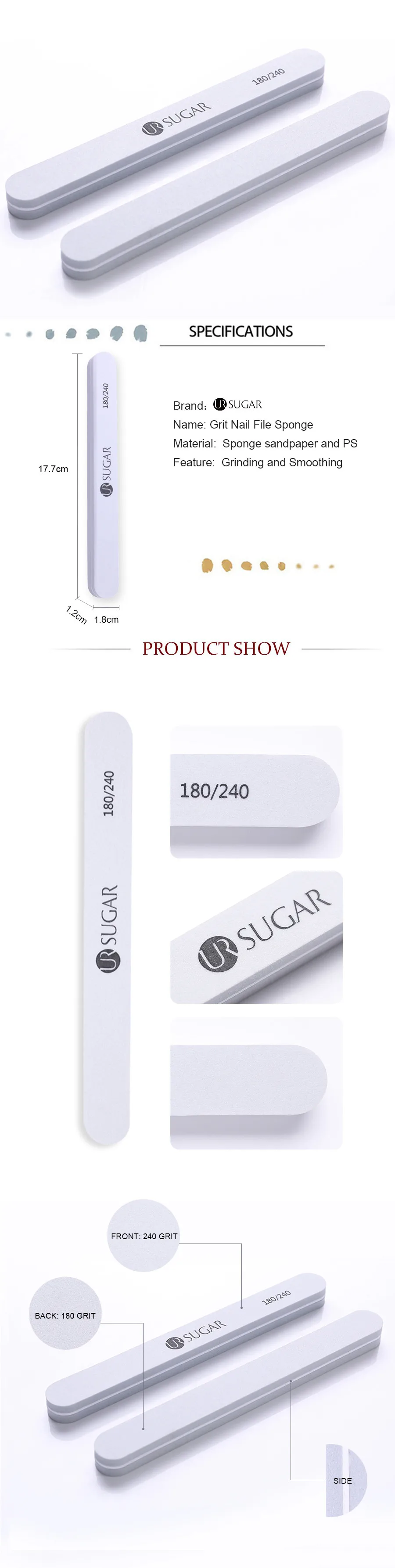 Ur Sugar 12 мм 180/240 зернистость пилка для ногтей буферная шлифовальная Губка шлифовальная полировка бар Маникюр Педикюр дизайн ногтей набор инструментов