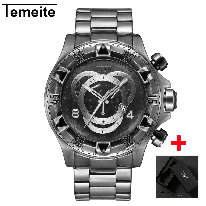 bronze silver w box Relogio Лидирующий бренд Роскошные модные TEMEITE Ретро бронзовые Кварцевые часы мужские часы армейские военные наручные часы водонепроницаемые мужские часы - Цвет: bronze silver w box