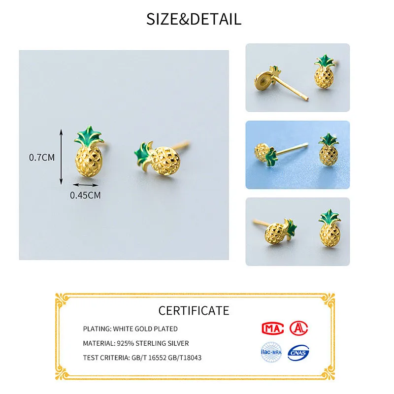 INZATT Tiny Cute Fruit Pineapple Shape Real 925 Sterling Silver Stud Earrings Prevent Allergy Girl Bithday Party Fine Jewelry | Украшения и