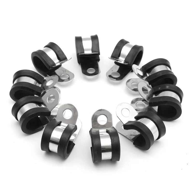 5 Pcs Stainless Steel Rubber Lined P Clips Wiring Hose Clamp Pipe Cable Clip Metal | Auto Fastener &amp