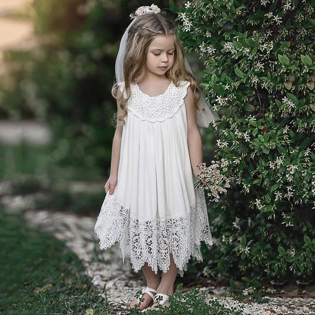 Новинка лета 2019 кружевной сарафан без рукавов с оборками для маленьких девочек