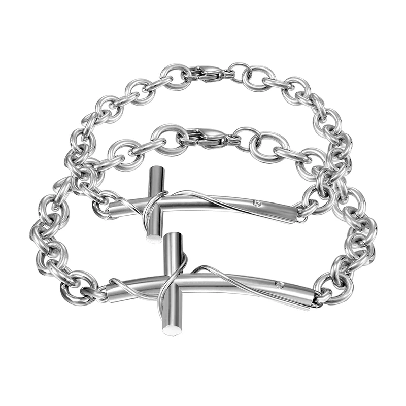 Мода Пара браслет Крест Женщины из нержавеющей стали femme jewellery Серебряный Человек