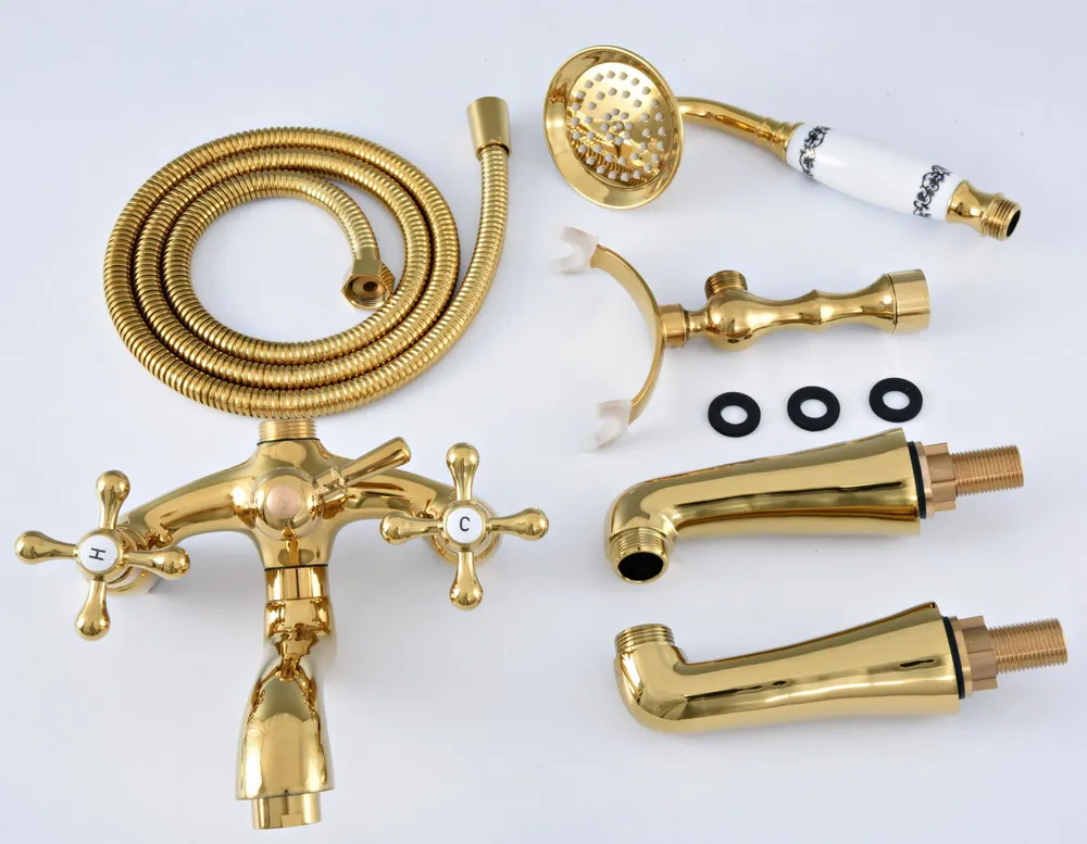 Роскошный латунный Смеситель для ванной комнаты золотистого цвета с двумя