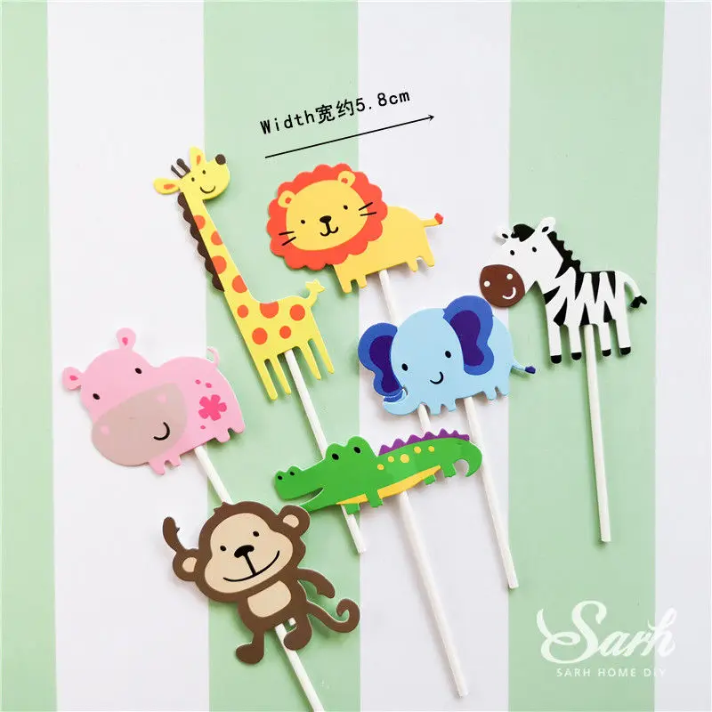 Animal topper Шикарные украшения в виде панды, слона, льва для детских дней, вечерние украшения в виде животных, счастливые принадлежности для дня рождения свадьбы, милый подарок для выпечки - Цвет: Animal topper