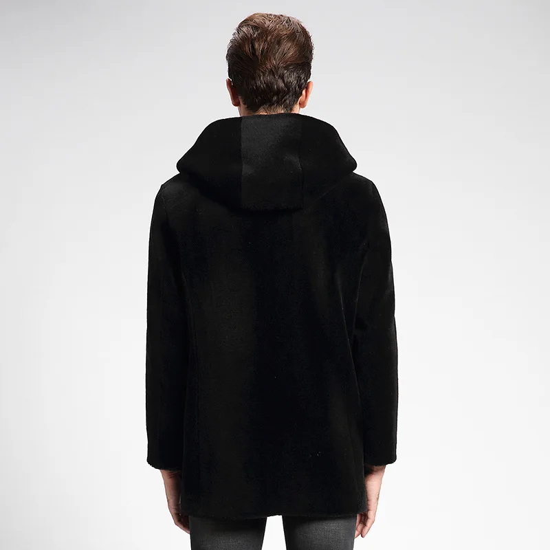 

New High Quality Natural Shearling Jacket Warm Thicken Long Shearling Coat Men Cap Zipper Slim Male Coat Jaqueta Masculina L-4XL