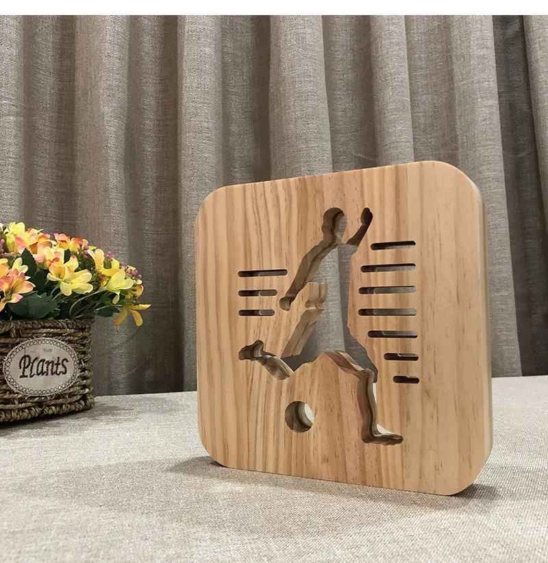 DIY 3D Деревянный Ночной светильник, футбольный спортивный декор, Ночной светильник, 3D Визуальный USB Настольный светильник, декоративный светильник для детской спальни