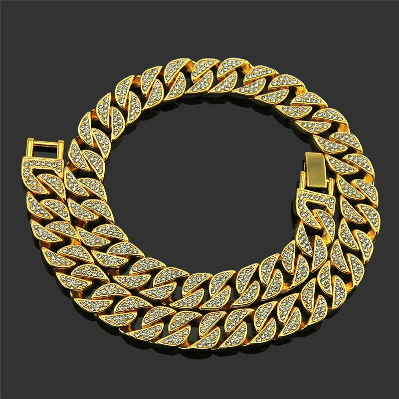 

Hip hop Bling Cuban Paved Rhinestone Iced Out Mens Zircon Necklace Chain Necklaces Bracelet For Women Men Jewelry Link Chain