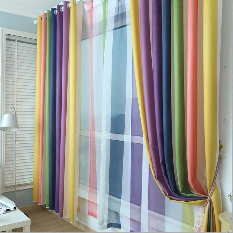 Цветные затемняющие жаккардовые шторы в европейском стиле для спальни полосатые