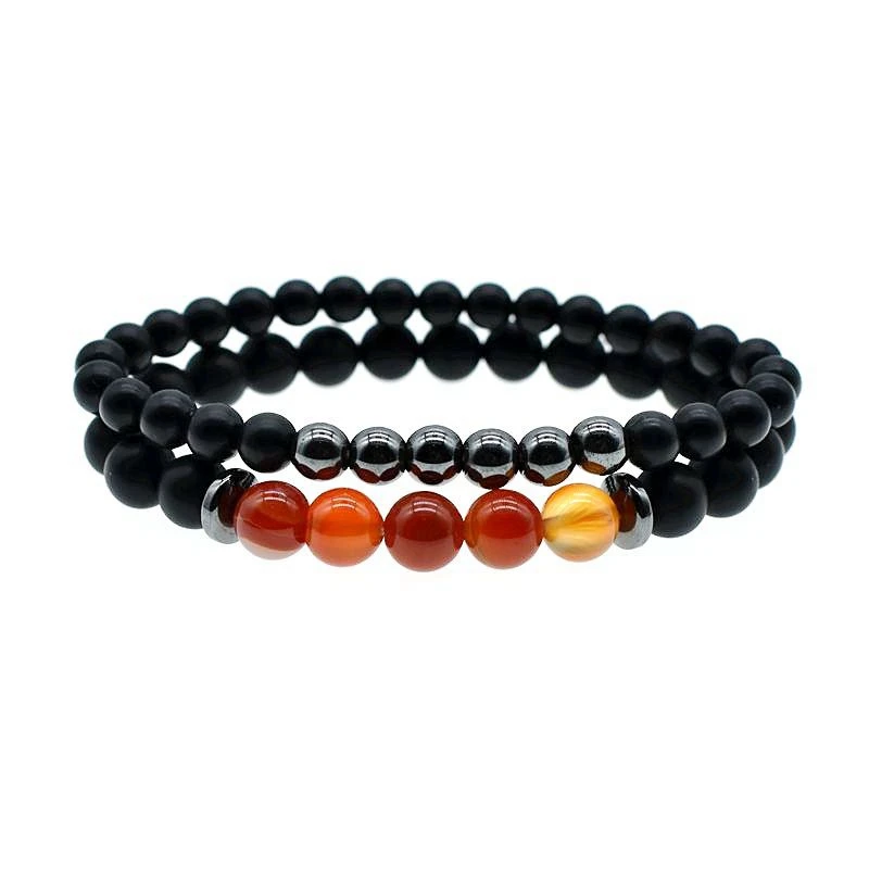 2 шт./компл. браслет мужской натуральный полосатый Агаты матовый черный из