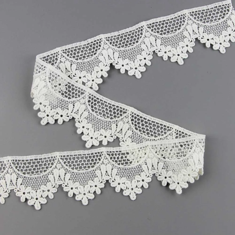 2 ярдов кружевная ленточная отделка DIY вышитая сетка цвета слоновой кости белая