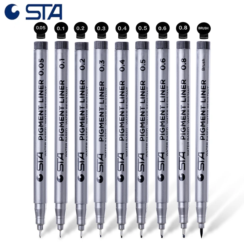 

STA 9Pcs Black Micro-Pen Fineliner Ink Pens Waterproof Archival ink Micro Fine Point Liner Brush Pen Multiliner Sketching, Anime