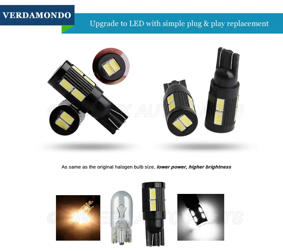 Сверхъяркая Белая светодиодная лампа T10 192 194 168 W5W с клиновидным цоколем 5630 10SMD для