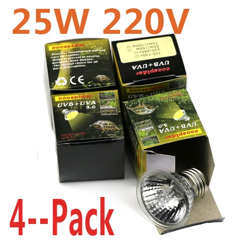 25w 220v 4pcs Набор из 4 шт. UVA/UVB и УФ Террариум рептилий галогенные полный спектр Basking лампы прожекторов теплые Basking 110V 220v - Испускаемый цвет: 25w 220v 4pcs