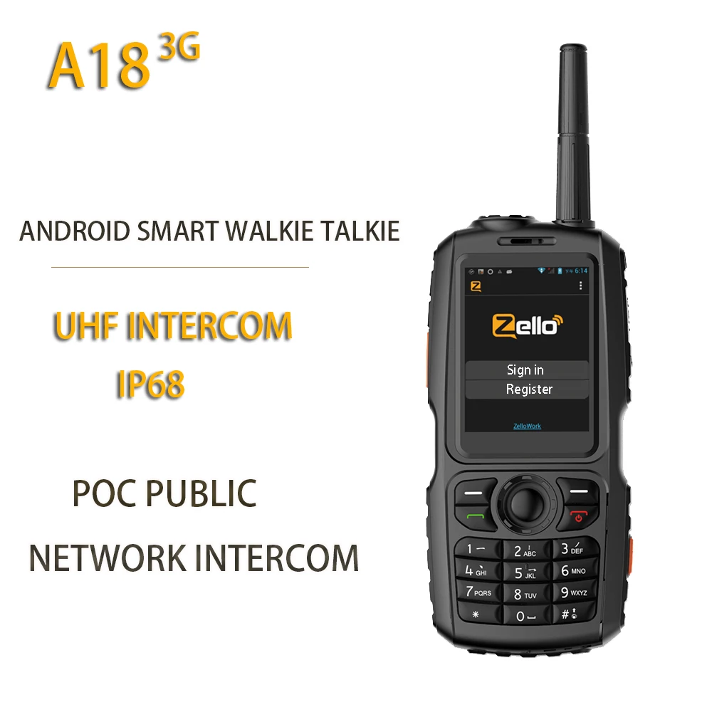 New A18 3G Radio UHF Intercom IP68 WCDMA / GSM Android4.2.2 with Real-ptt or Zello A17 Upgrade POC Public netowrk Intercom