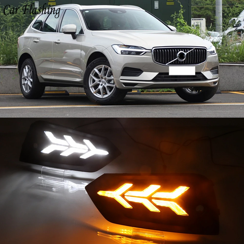 Автомобиль мигает 2 шт. светодиодный дневной свет дневного света для Volvo XC60 с функцией поворота 12 В автомобиля DRL противотуманная фара