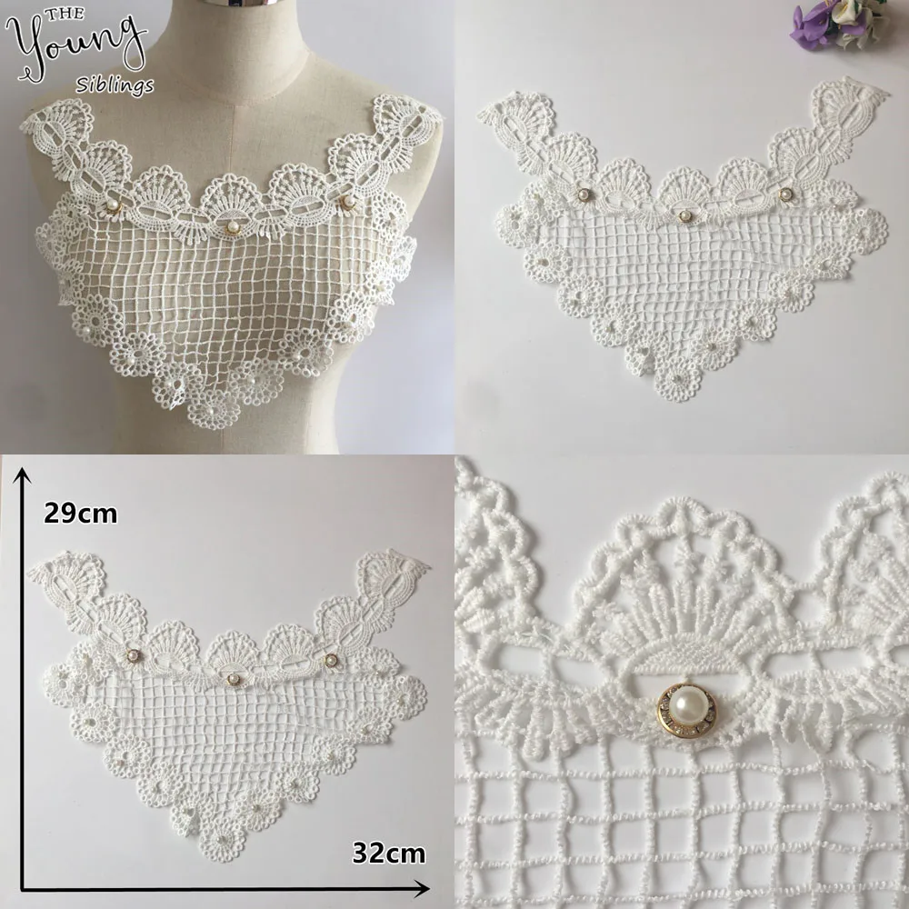 Высококачественное Белое кружево с вышивкой и вырезом из АБС пластика жемчугом