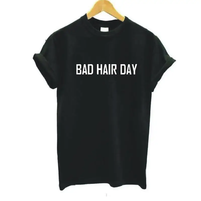 Забавная хлопковая Футболка Bad Hair Day топы Новинка лета 2019 женская футболка с