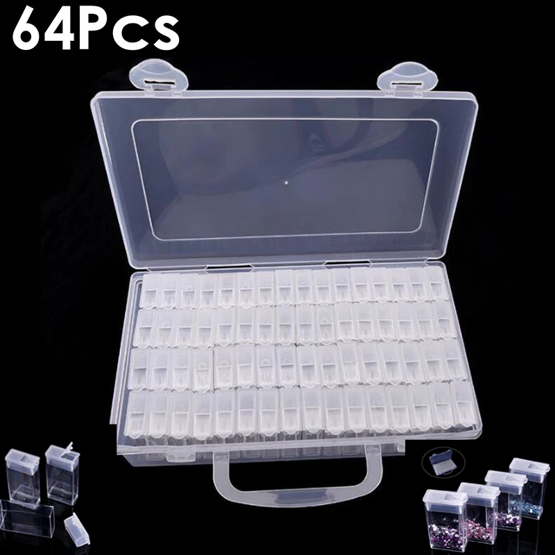 

64Slots Diamond painting Box Diamond Painting Accessory Case Clear plastic Beads Display Storage Boxes Cross Stitch Tools a94