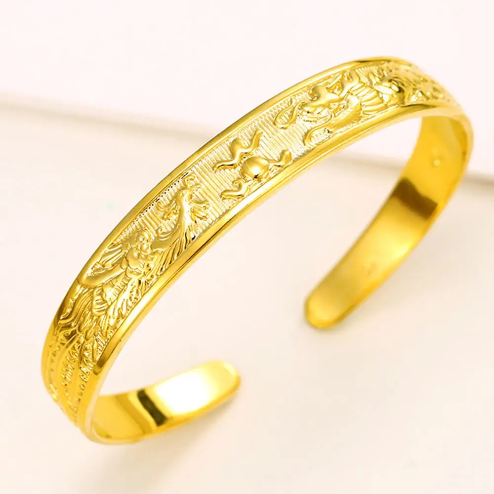 Cuff Bangle Dragon Phoenix Womens Yellow Gold Filled Fashion Bracelet Jewelry | Украшения и аксессуары