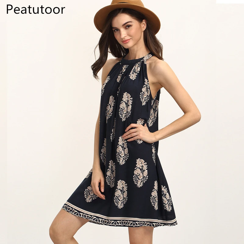 2020 без рукавов с лямкой на шее принтом каждый день шифон вечерние Женское платье