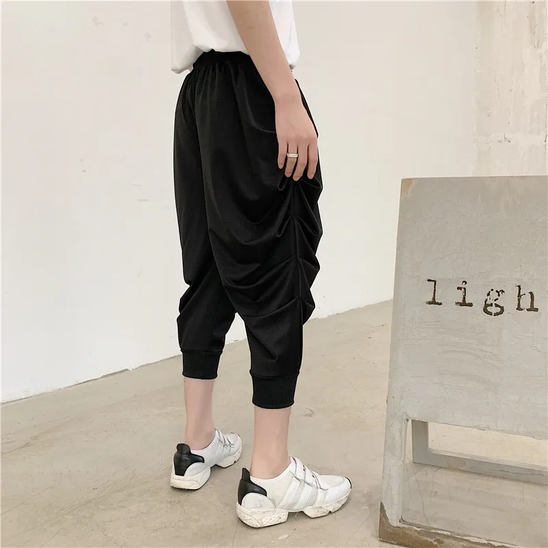 Мужские шаровары в стиле хип хоп черные брюки со складками однотонные свободные