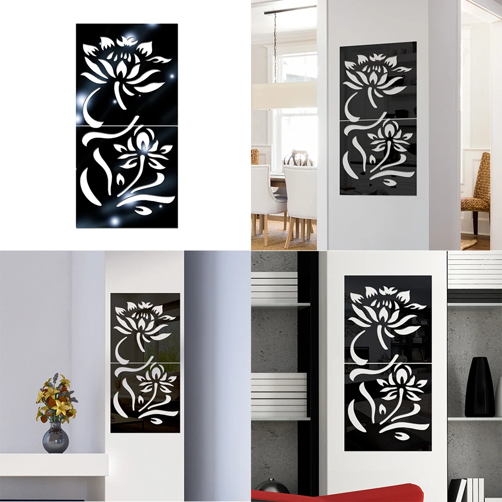 3D акриловый зеркальный настенный стикер в форме цветка съемный