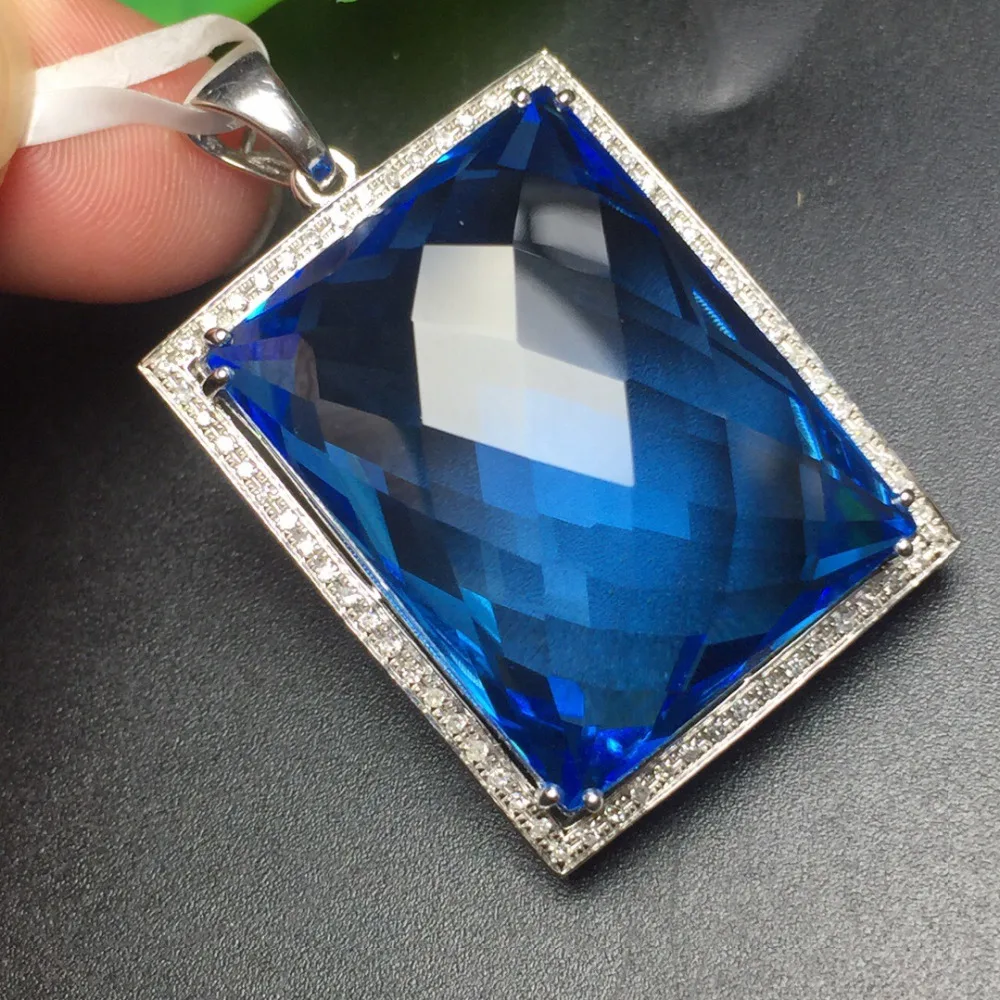 Коллекция ювелирных украшений Настоящее 18K Белое Золото 100% натуральный голубой